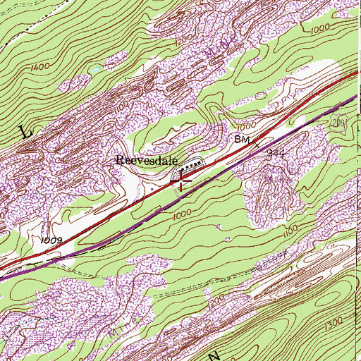 Topographic Map of Reevesdale, PA