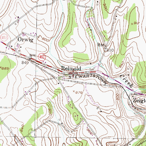Topographic Map of Reimold, PA