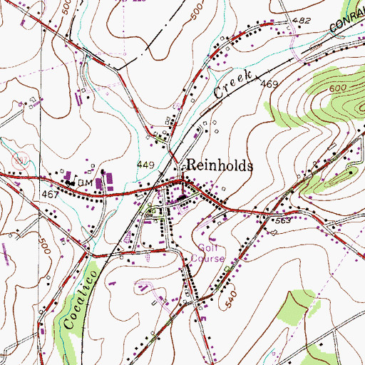 Topographic Map of Reinholds, PA