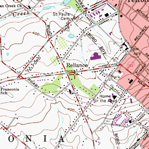 Topographic Map of Reliance, PA