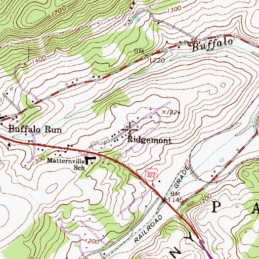 Topographic Map of Ridgemont, PA