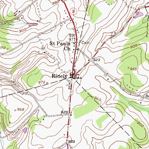 Topographic Map of Rinely, PA