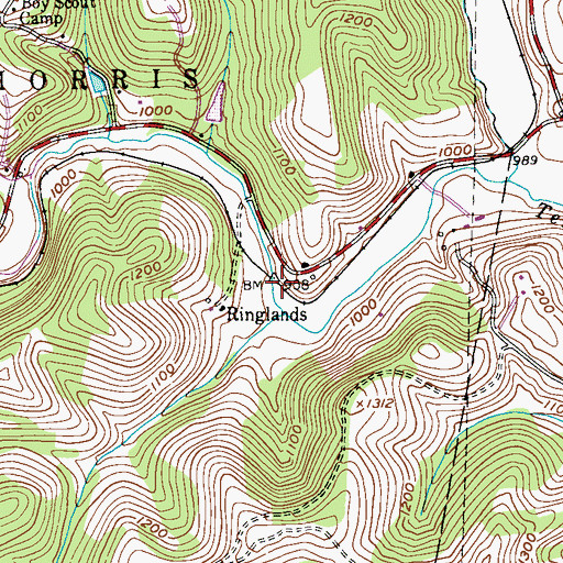 Topographic Map of Ringlands, PA