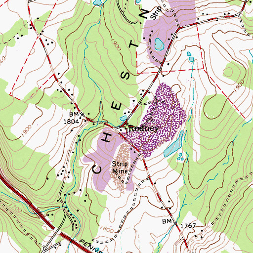 Topographic Map of Rodney, PA