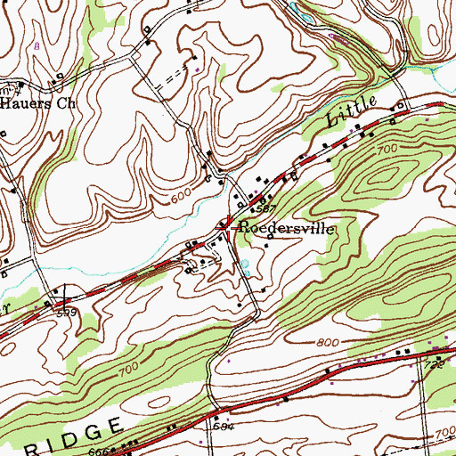 Topographic Map of Roedersville, PA