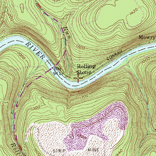 Topographic Map of Rolling Stone, PA