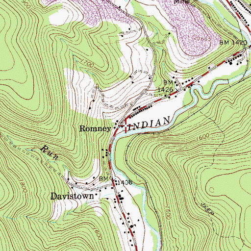 Topographic Map of Romney, PA