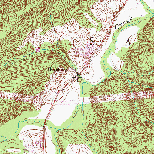 Topographic Map of Roseburg, PA