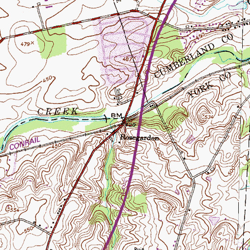 Topographic Map of Rosegarden, PA