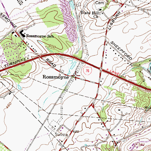 Topographic Map of Rossmoyne, PA