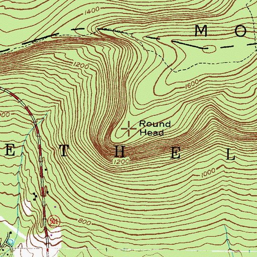 Topographic Map of Round Head, PA