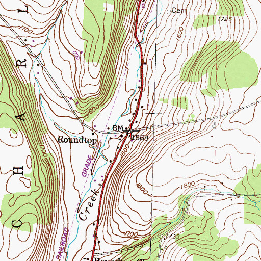 Topographic Map of Roundtop, PA