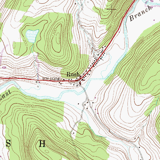 Topographic Map of Rush, PA