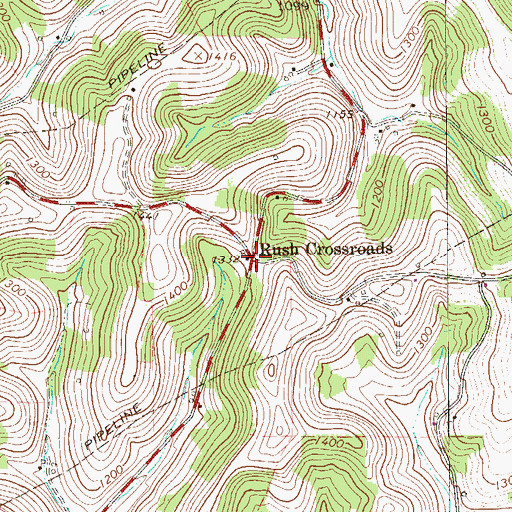 Topographic Map of Rush Crossroads, PA