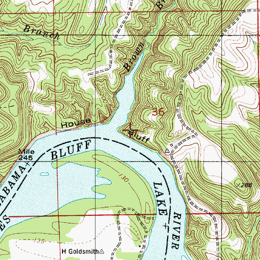 Topographic Map of House Bluff, AL