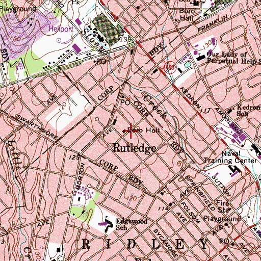 Topographic Map of Rutledge, PA