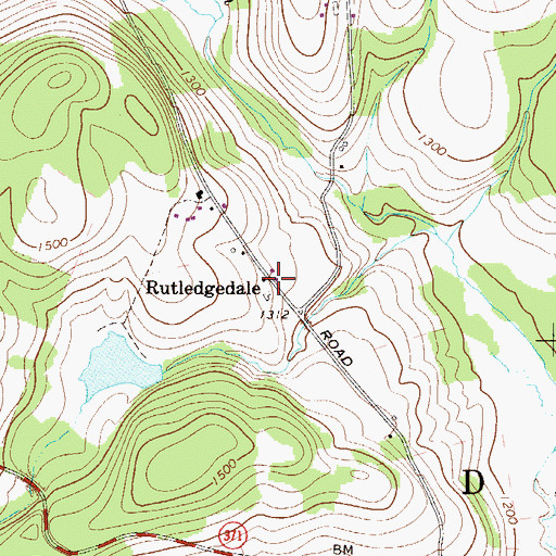 Topographic Map of Rutledgedale, PA