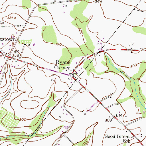 Topographic Map of Ryans Corner, PA