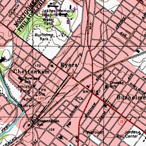 Topographic Map of Ryers, PA