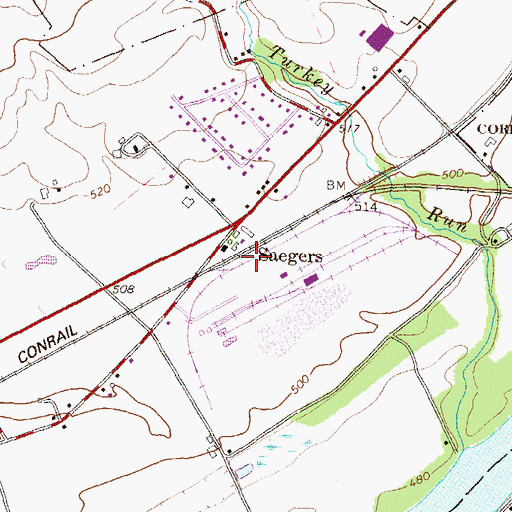 Topographic Map of Saegers, PA