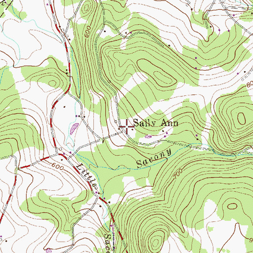Topographic Map of Sally Ann, PA