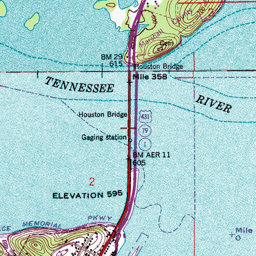 Topographic Map of Houston Bridge, AL