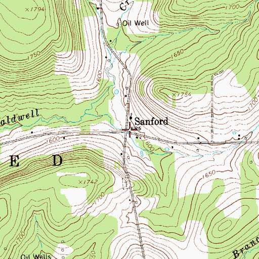 Topographic Map of Sanford, PA