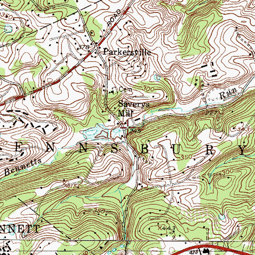 Topographic Map of Saverys Mill, PA