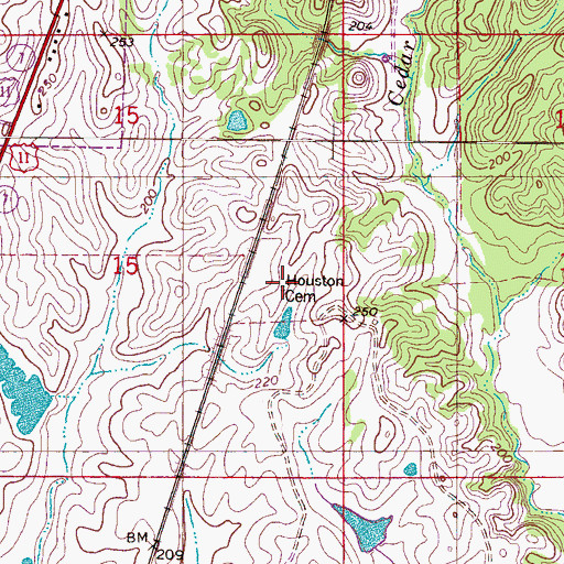 Topographic Map of Houston Cemetery, AL