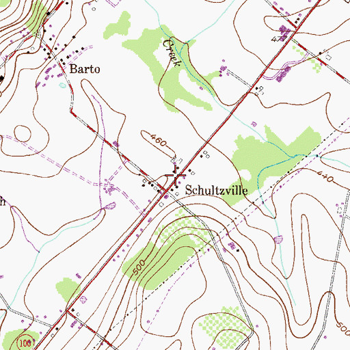 Topographic Map of Schultzville, PA