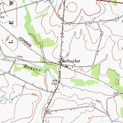 Topographic Map of Schuyler, PA
