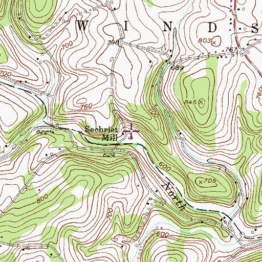 Topographic Map of Sechrist Mill, PA