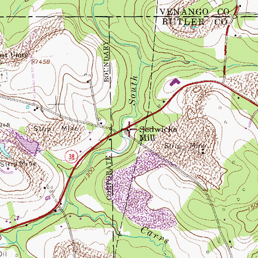 Topographic Map of Sedwicks Mill, PA