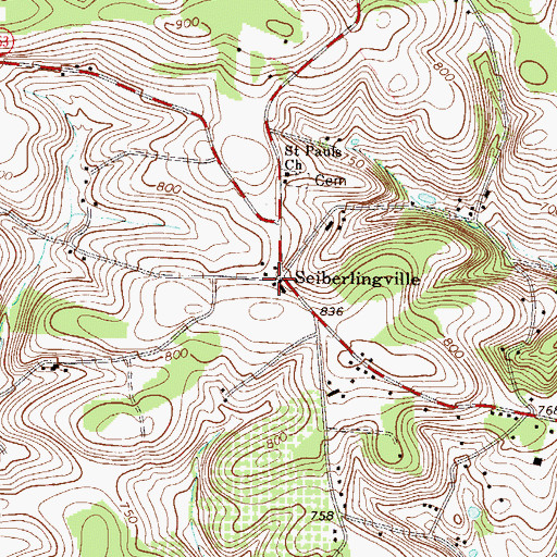 Topographic Map of Seiberlingville, PA