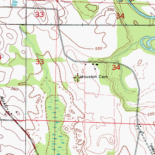Topographic Map of Houston Cemetery, AL