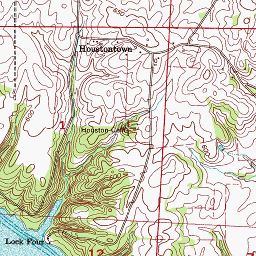 Topographic Map of Houston Cemetery, AL