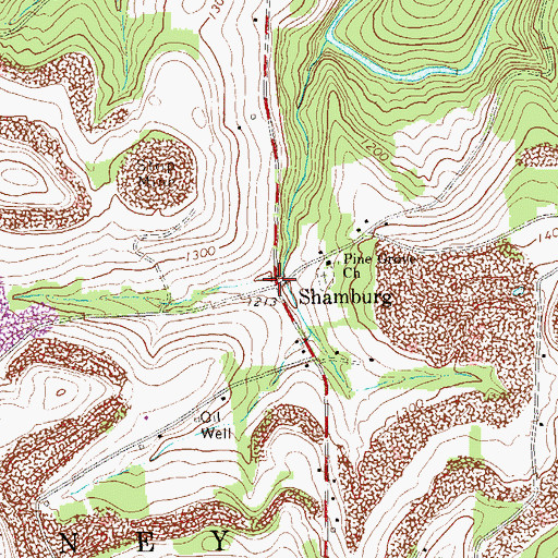 Topographic Map of Shamburg, PA