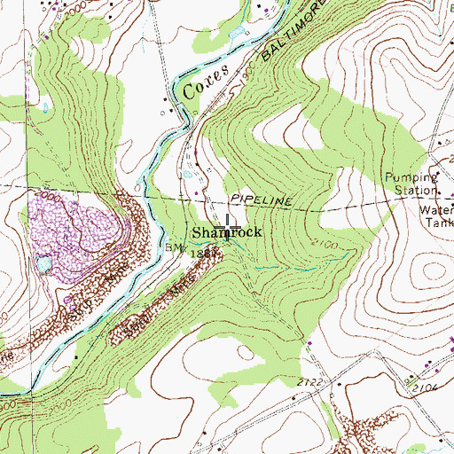 Topographic Map of Shamrock, PA