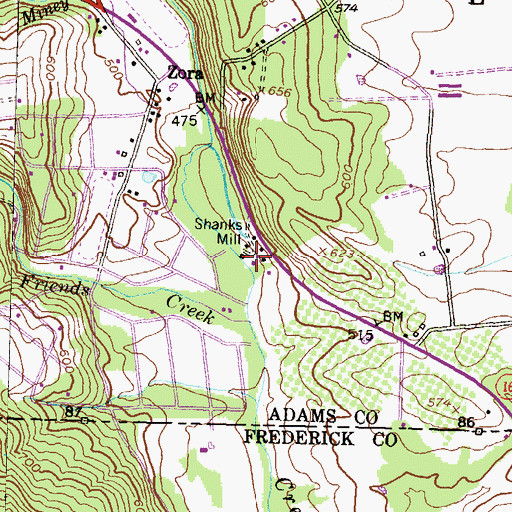 Topographic Map of Shanks Mill, PA