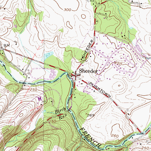 Topographic Map of Sheeder, PA