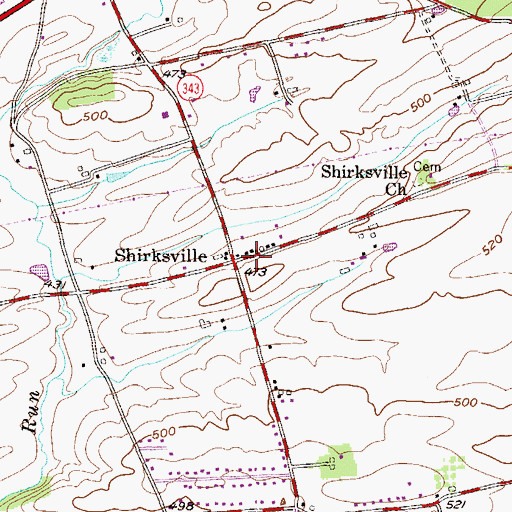 Topographic Map of Shirksville, PA