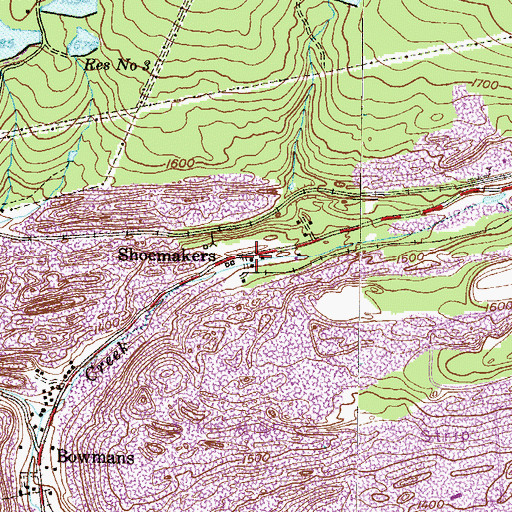 Topographic Map of Shoemakers, PA