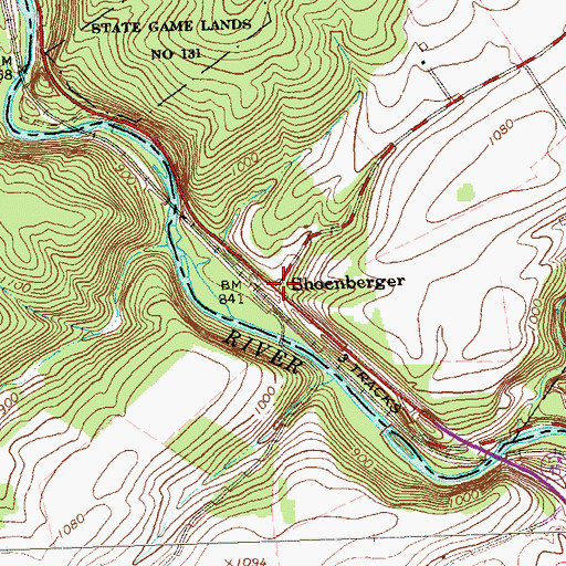 Topographic Map of Shoenberger, PA