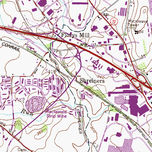 Topographic Map of Shreiners, PA
