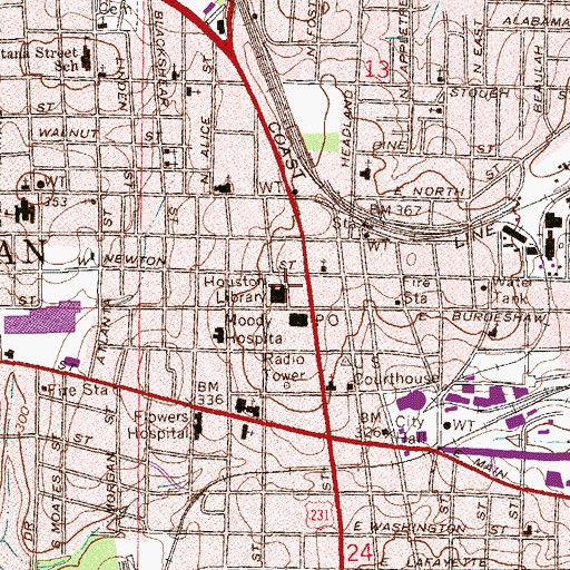 Topographic Map of Houston Library, AL
