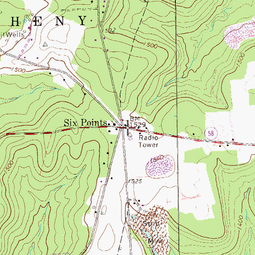 Topographic Map of Six Points, PA