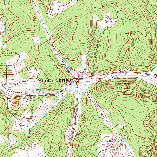 Topographic Map of Smith Corner, PA
