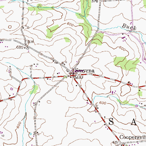 Topographic Map of Smyrna, PA