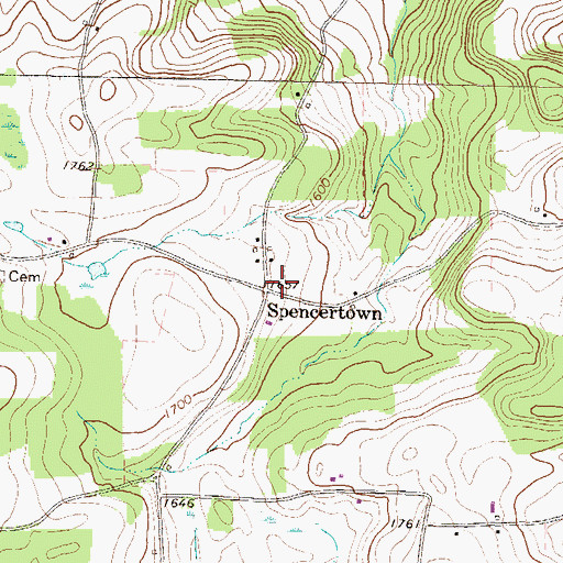 Topographic Map of Spencertown, PA