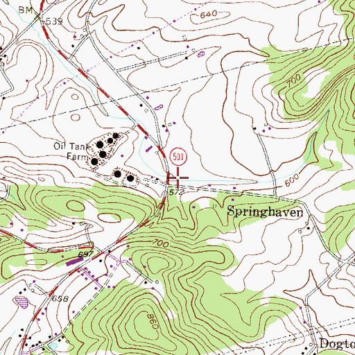 Topographic Map of Springhaven, PA